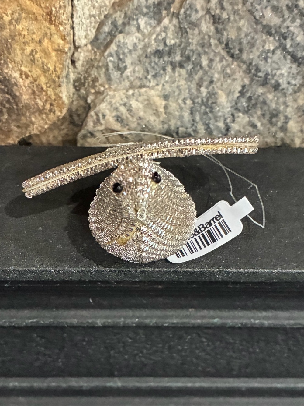 Crate & Barrel Silver Tinsel Bird Holiday Ornament Decor New With Tags